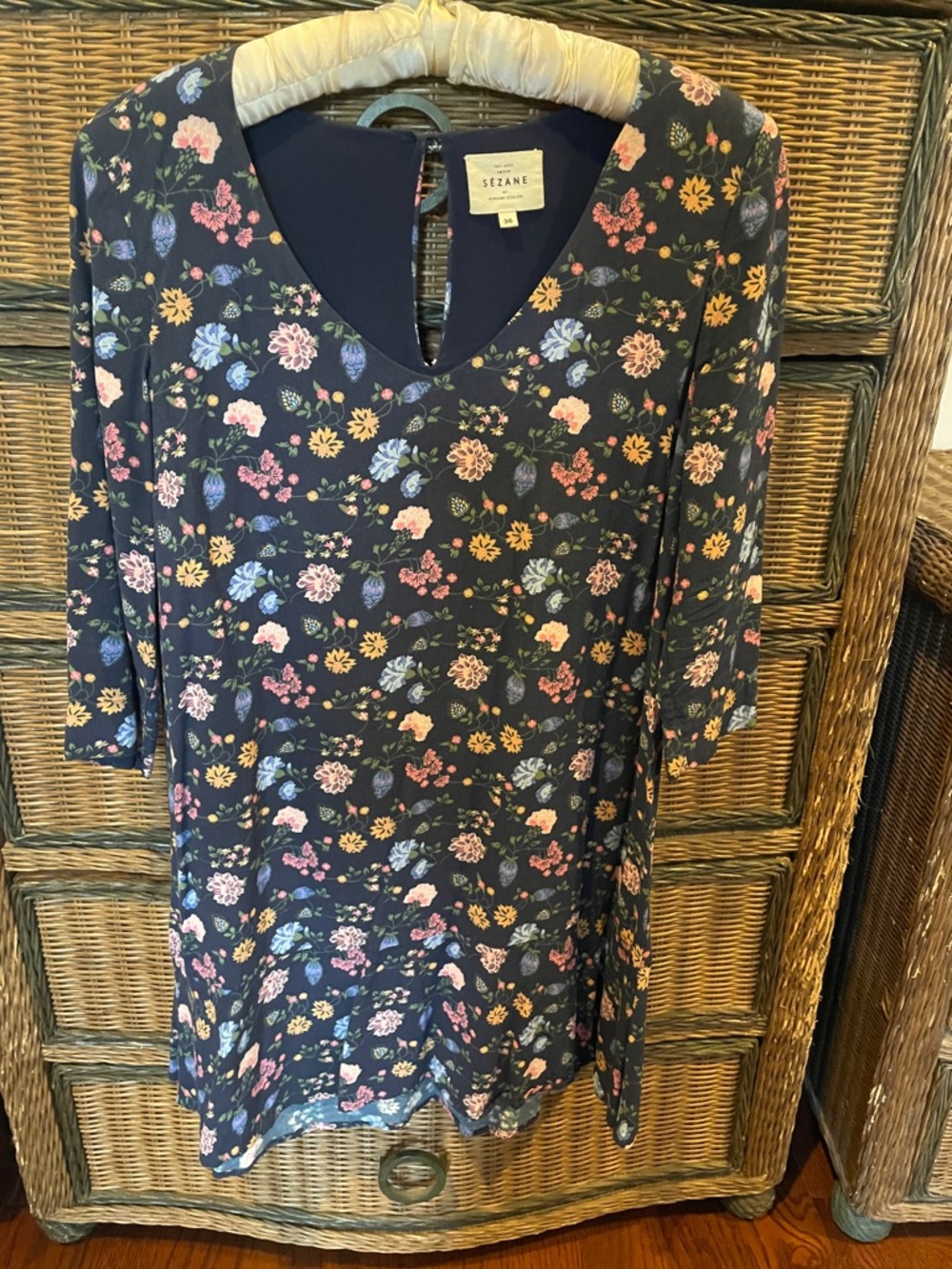 Navy Floral V-Neck Women's Dress in 4